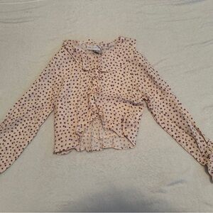 Zara White and Purple Floral Kids Blouse with Ruffles